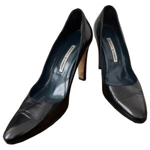Manolo Blahnik Black Leather High Heels Sz 8.5 (39)